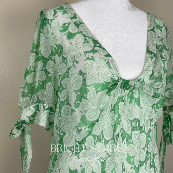 Rare Green Blouse ASO Lorelai Gilmore Girls V-Neck Semi Sheer Floral Pattern - Picture 9 of 10